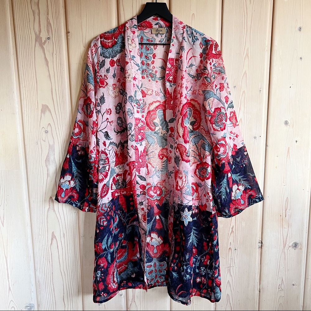 Jorja Boho Floral Open Front Cardigan Kimono Size M